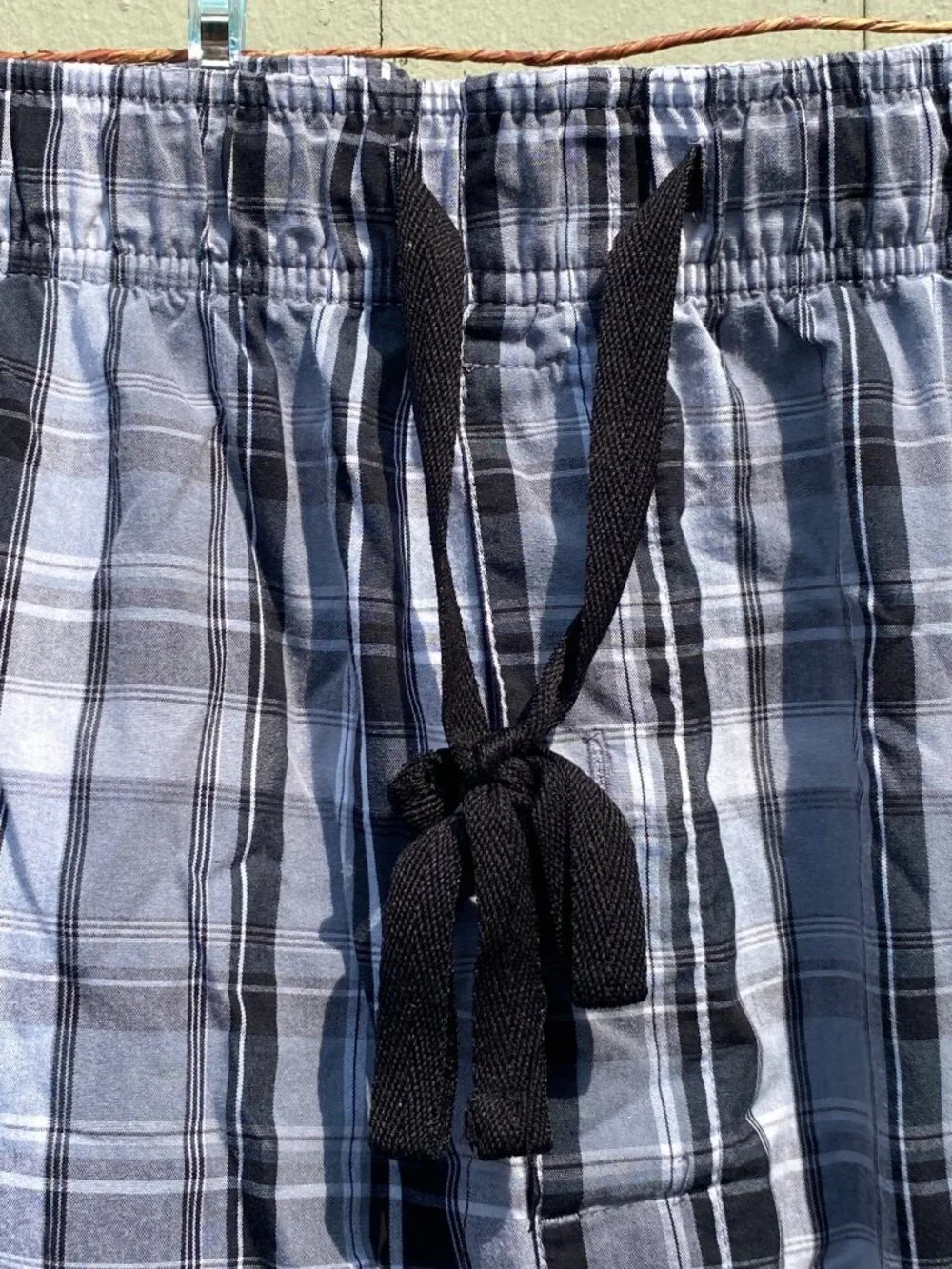 Men XL 40-42in Hanes Tagless Woven Stretch Plaid Pajama Lounge Pants Grey Black